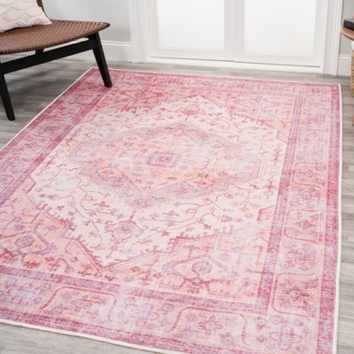 Alacati Red and Cream Medallion Washable Area Rug