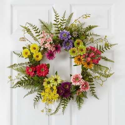 22-Inch Multicolor Polyester Artificial Floral Wreath