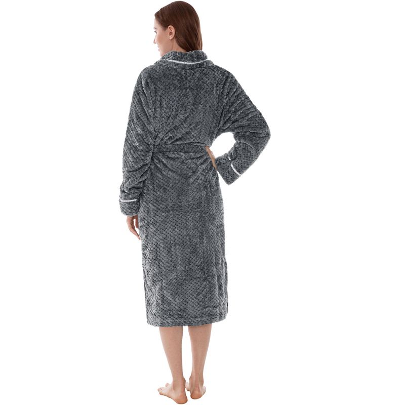 PAVILIA Women Plush Fleece Robe, Soft Textured Bathrobe, Lady Cozy Spa Long Robes, Fuzzy Satin Waffle Trim, 2 of 9