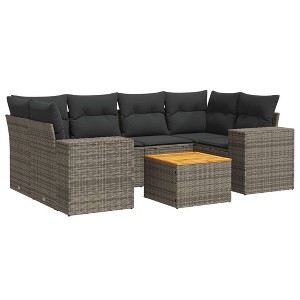 vidaXL Patio Sofa Set with Cushions Outdoor Furniture 7 Piece Poly Rattan - Gray - 1 of 4