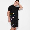 Pride Adult Smiley World Rainbow Heart Drop Shoulder Short Sleeve T-Shirt - Black - 3 of 3