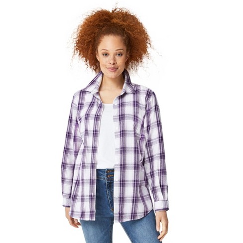 Ellos Women's Plus Size Plaid Flannel Shirt, M - Purple Ivory