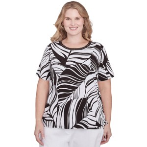 Alfred Dunner Women's Twisted Leaves Top with Side Tie Top - 1 of 4