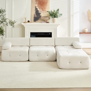 Mjkone L-Shaped Velvet 3-Seater Modular Sectional Sofa With Ottoman, Convertible Sofa Couches with Rivet Trim - 1 of 4