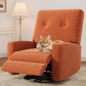 GustoWave Recliner Chair,360° Swivel Rocking Glider Chair for Adults with Adjustable Backrest & Footrest,Cozy Corduroy Upholstered Armchair, Pink - 1 of 4
