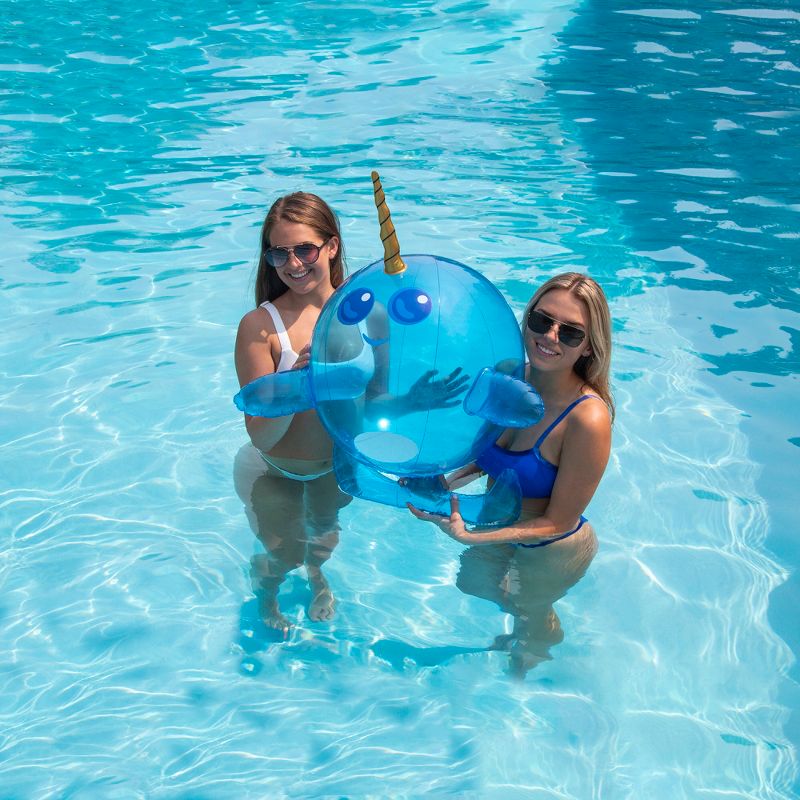 Swim Central 29" Inflatable Blue Narwhal Beach Ball with Tusk, 4 of 5