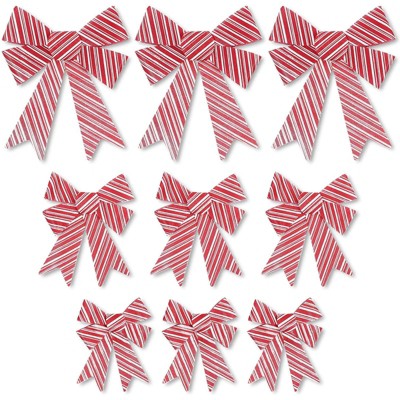 Farmlyn Creek 9 Pack Bows for Gift Wrapping, White and Red Striped Bow for Arts and Crafts (3 Sizes)