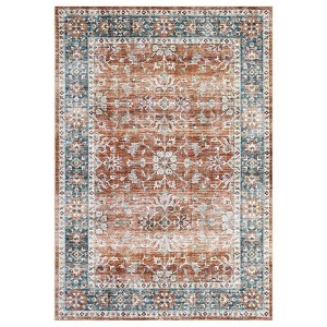 Washable Vintage Rug Non Slip Low Pile Rug Soft Throw Floor Cover Floral Foldable Indoor Carpet for Living Room Bedroom Playroom Nursery - 1 of 4