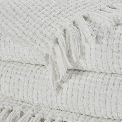 White Knitted Chenille Waffle Weave Throw Blanket 50" x 60"