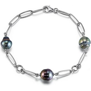 Genuine Tahitian Pearl Bracelet, 3pcs 9-10mm Ocean Baroque Pearls with Adjustable Extender, Luxury Gift for Women - 1 of 4