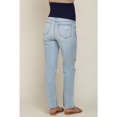 Pinkblush Light Blue Distressed Knee Maternity Jeans - image 4