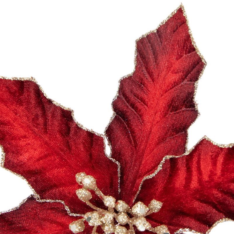 Northlight 8" Glittered Burgundy Velvet Poinsettia Floral Christmas Pick Spray, 4 of 6