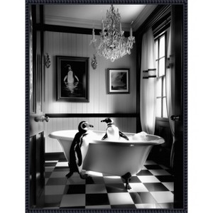 Amanti Art Penguin Romance by Niky Rahner Framed Canvas Wall Art - 1 of 4