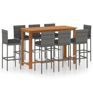 vidaXL Patio Bar Set Bar Table and Stools Patio Furniture Set with Cushions - Gray 8 Piece - 1 of 4