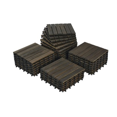 DSVIMOY 12" Patio Deck Tiles, 10pcs DIY Module Interlocking Decking Tiles, Floor Tile for Porch Poolside, Balcony, Brown, 12"*12"*0.8"