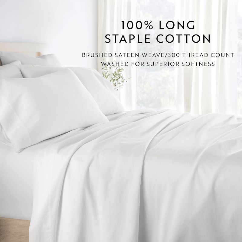 300 Thread Count 100% Cotton 4 Piece Solid Sheet Set Sateen Weave - Becky Cameron, 4 of 14