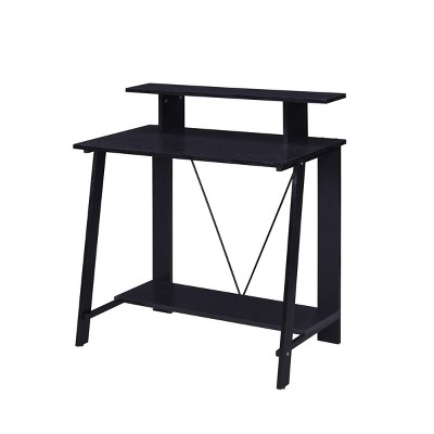 INFURNIC Desks Black Writing Desk with Upper Shelf and V-Shaped Metal Backing for Storage and Organization, Black, 32.5"*18.5"*35.5"