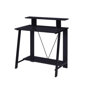 INFURNIC Desks Black Writing Desk with Upper Shelf and V-Shaped Metal Backing for Storage and Organization, Black, 32.5"*18.5"*35.5" - 1 of 4