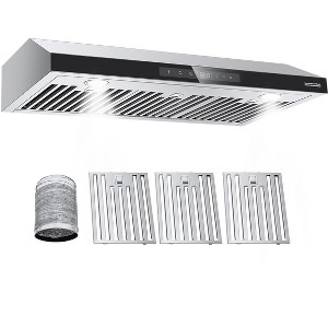 VEVOR Under Cabinet Range Hood, 36 Inch Kitchen Vent Hood, 900CFM Dual Motors Stainless Steel Stove Hood, with Gesture & Touch Control, Light, Silver - 1 of 4