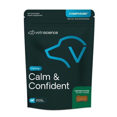 VetriScience Calm & Confident for Dogs, Calming Behavior and Anxiety Support, Chicken Flavor, 120 Soft Chews