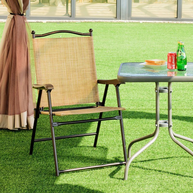 Costway Set of 2 Patio Folding Sling Back Chairs Camping Deck Garden Beach Brown/Black/Gray/Yellow, 3 of 10