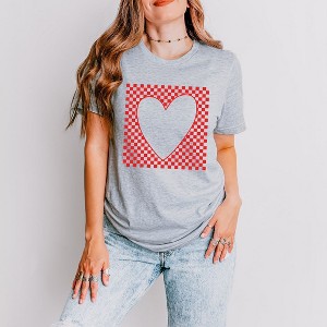 Simply Sage Market Women's Checkered Heart Cut Out Short Sleeve Graphic Tee - 1 of 4