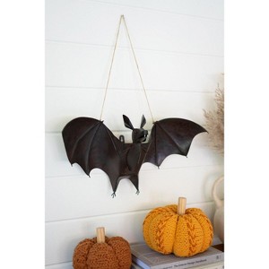 Painted Metal Bat Halloween Door Hanger 10"H – Black Distressed Bat Decor by Kalalou - 1 of 3