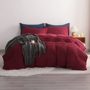 Seersucker Textured Duvet Cover Set, Stripe Washed Comforter Cover Set - NTBAY - 1 of 4