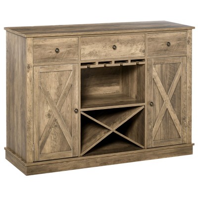 NicBex Farmhouse Sideboard Cabinet with 3 Drawers Kitchen Wine Bar Cabinet with X-Shaped Wine Rack for Kitchen,Living Room,Oak