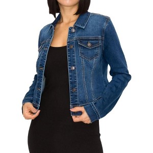 Wax Jeans Women's Basic Stone Washed Denim Jacket - 1 of 2