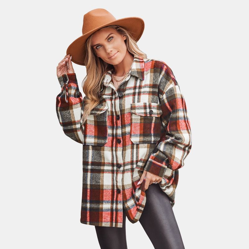 Women's Plaid Pocket Button-Front Shacket - Cupshe, 1 of 8