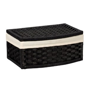 Woven Basket with Lid, Paper Rope Basket with Curved Front, Washable Poly-Cotton Liner, Black - 1 of 4