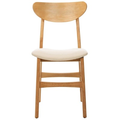 Transitional Retro High-Back Side Chair in Natural Wood & White Cushion