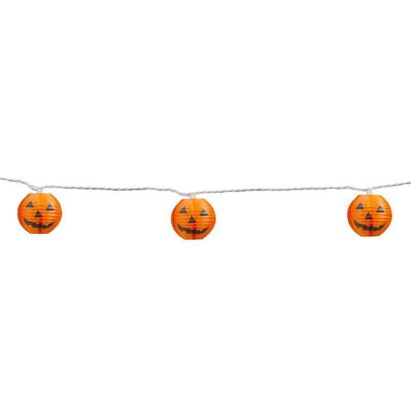 Northlight 10-Count Orange Jack-O-Lantern Paper Lantern Halloween Lights, 8.5ft White Wire, 3 of 5