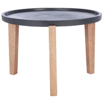 Valton Natural Acacia and Black Concrete Outdoor Side Table