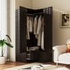 Famapy Brown Corner Wardrobe Double Door Two Drawer Wardrobe Organiser with Hanging Bar - 3 of 4