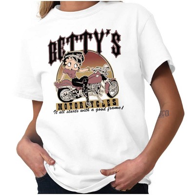 Vintage Cartoon Betty's Motorcycles Womens Graphic T Shirt Tees Brisco Brands
