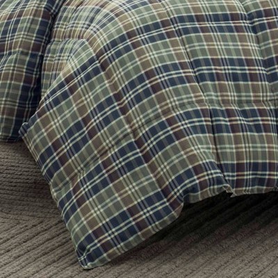 Full Navy Plaid Reversible Microfiber Comforter Set