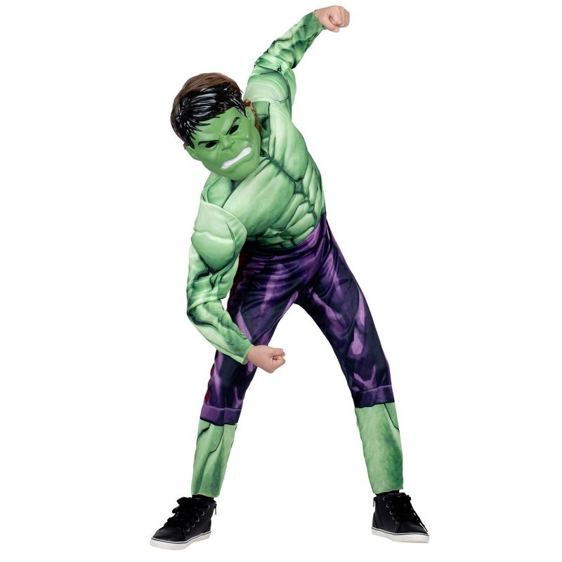 Kids' Marvel Hulk Muscle Chest Halloween Costume Jumpsuit with Mask, 1 of 9