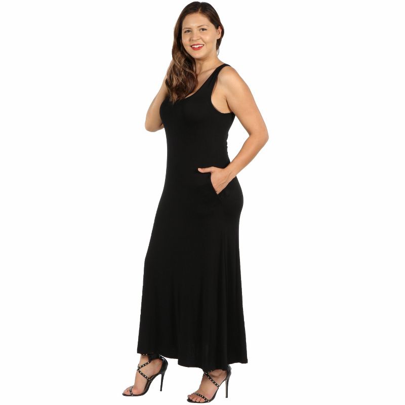 24seven Comfort Apparel Sleeveless Tank Plus Size Maxi Dress with Pockets, 2 of 5