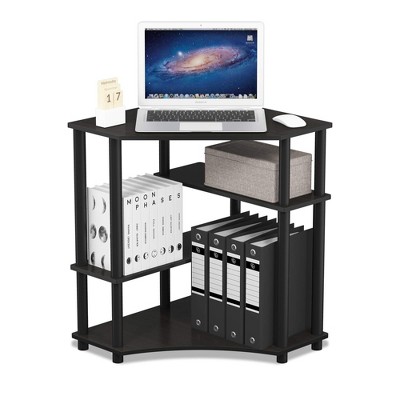 Espresso and Black Wood Corner Computer Desk with Shelves