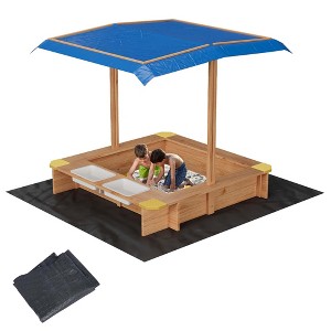 Kids Wooden Sandbox with Canopy, Outdoor Sand Box with Storage - 1 of 4