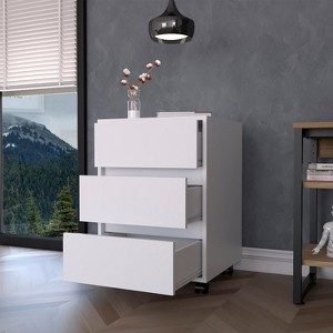 Okak 3-Drawer Mobile File Cabinet with Roller Blade Wheels, Locking Swivel Casters & Metal Gliders, Wood Storage for Bedroom/Office, White - 1 of 4