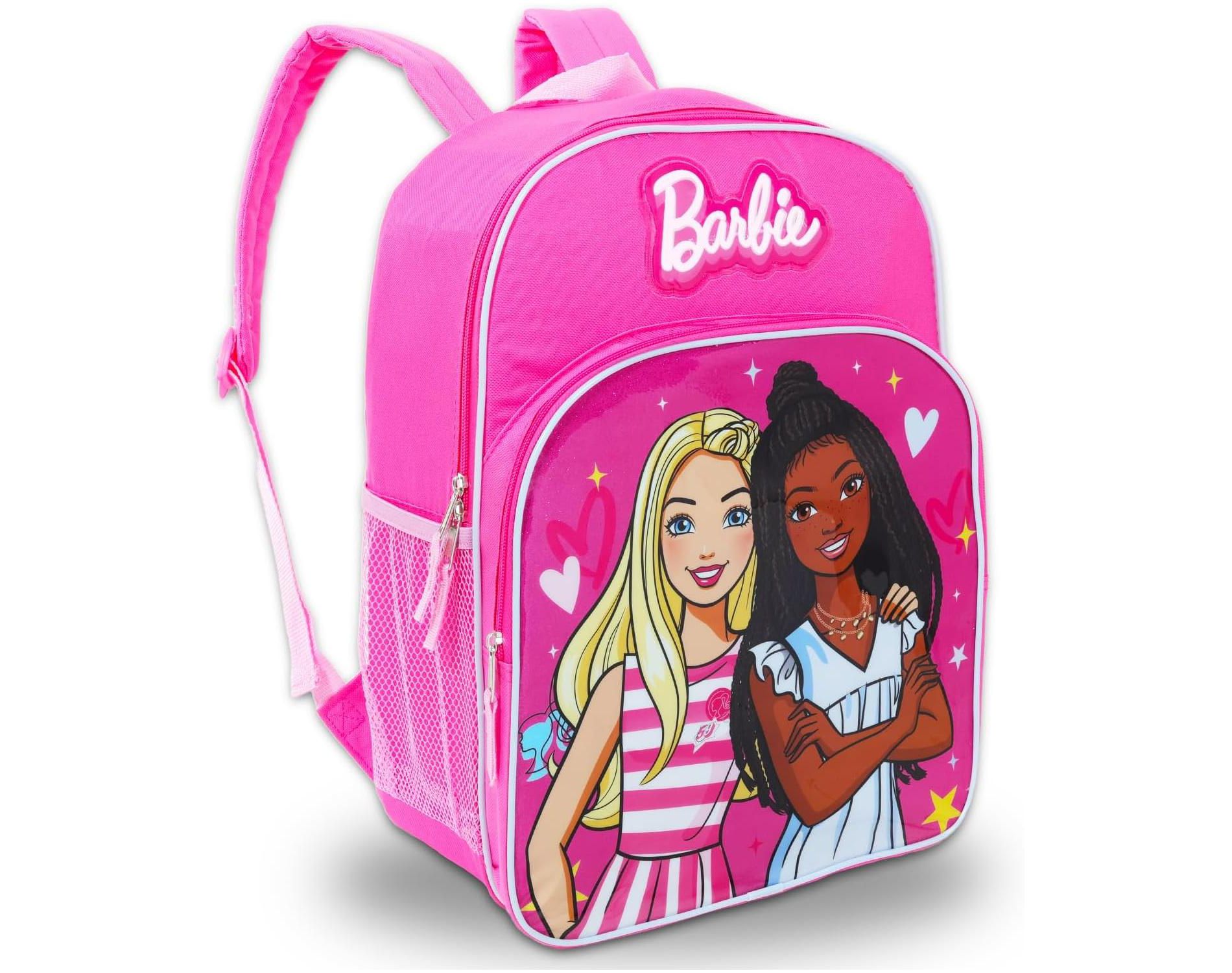 Barbie & Friend 16" Pink Girls Backpack with Front Pocket and side mesh Pockets