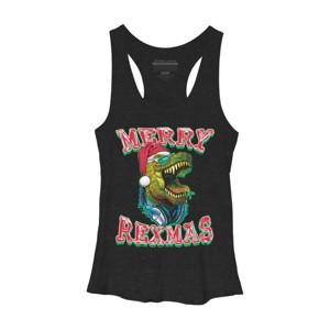Women's Design By Humans Merry RexMas T Rex Christmas Dinosaur By MudgeStudios Racerback Tank Top - 1 of 3