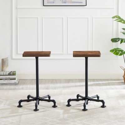 VECELO Counter Height Bar Stools Set of 2, Dining Chairs with Back Legs for Home or Kitchen, Easy Assembly, Brown