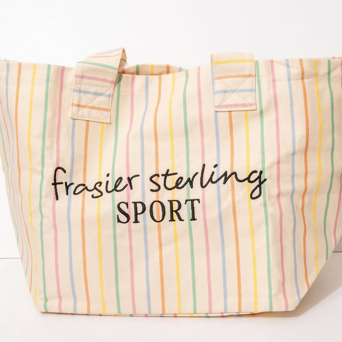 Frasier Sterling Sport Striped Tote Bag Rainbow/Cream: Cotton Canvas, Striped Logo Design