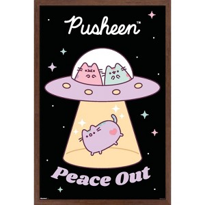 Trends International Pusheen: Pastel Pusheens - Peace Out UFO Framed Wall Poster Prints - 1 of 4