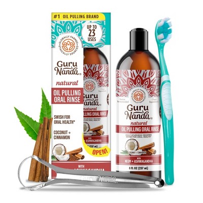 GuruNanda Coconut & Cinnamon Oil Pulling Flavor + Neem and Ashwagandha Mouthwash - 8 fl oz