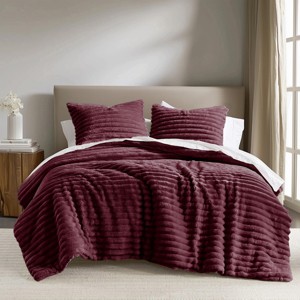 3 Pcs Cozy Plush Bedding Comforter Set, Premium Flannel Super Soft Ribbed Blanket, All Season Fluffy Cozy Lightweight Bed Set with Matching Shams - 1 of 4